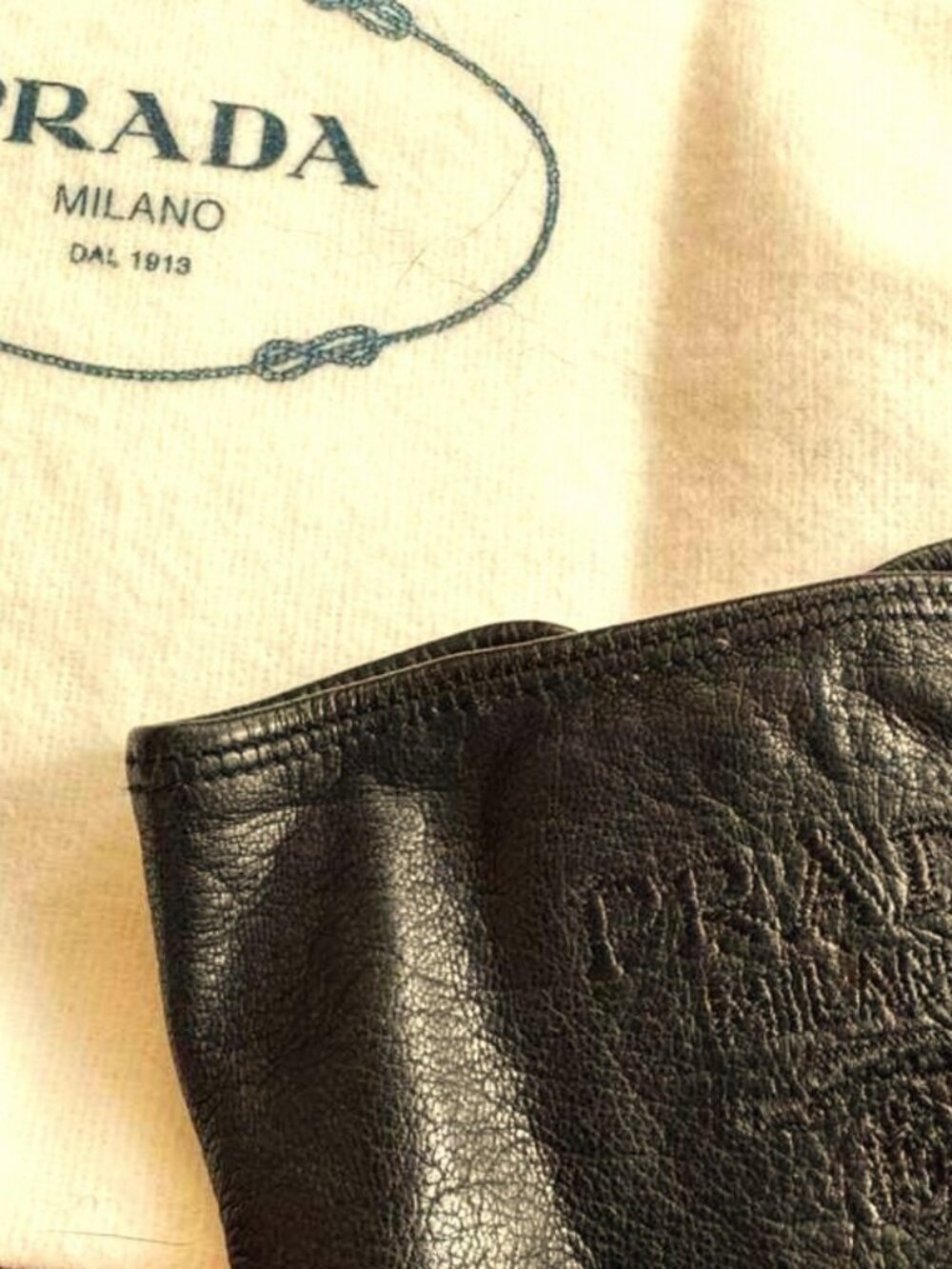 New Prada Black Leather Gloves